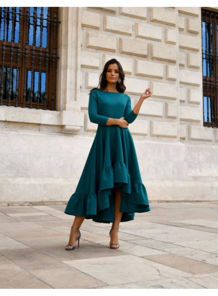 Vestido midi de fiesta verde turquesa con...