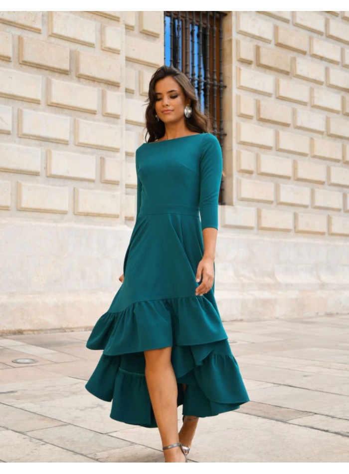 Vestido midi de fiesta verde turquesa con...