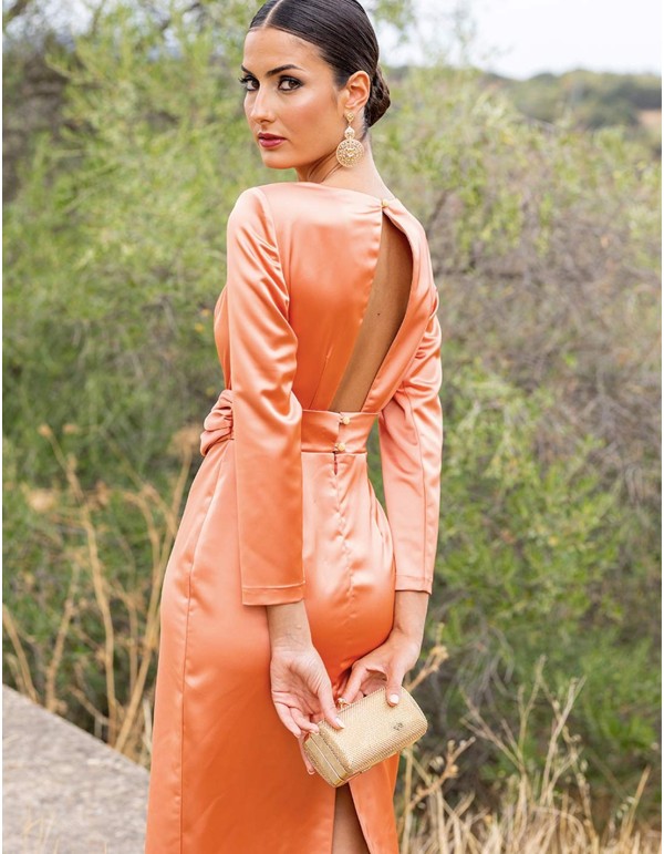 Vestido de fiesta midi con doble cinturón y espalda semidescubierta 2