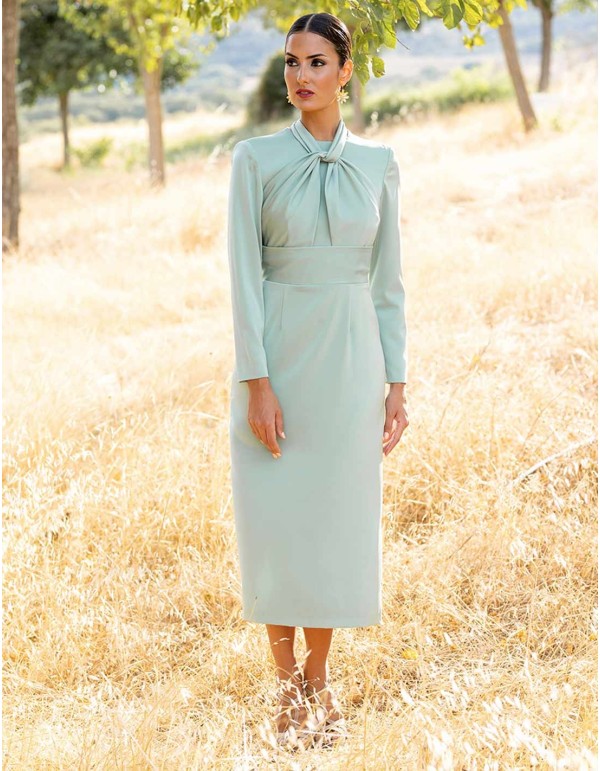 Vestido de fiesta midi satinado con lazada en la espalda