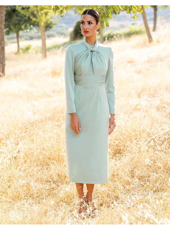 Satin midi party dress with back lacing