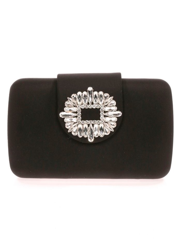 Evening clutch bag with jeweled brooch for wedding guests