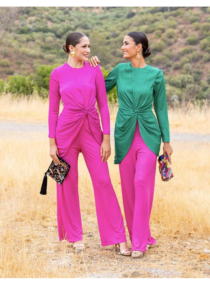 Party outfit with knotted top and bell bottom pants by Rosas Rosas