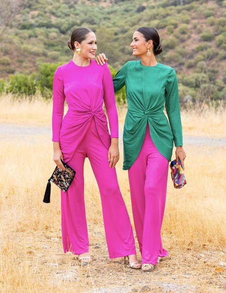 Party outfit with knotted top and bell bottom pants by Rosas Rosas