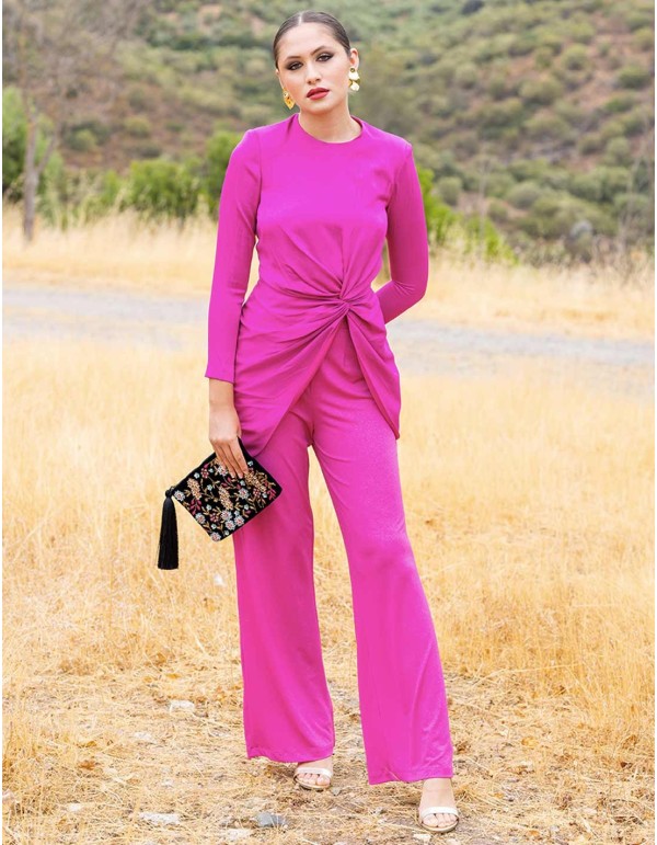 Party outfit with knotted top and bell bottom pants