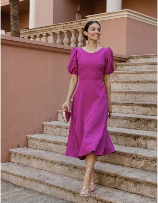 Vestido midi de fiesta con manga corta abullonada y... 2