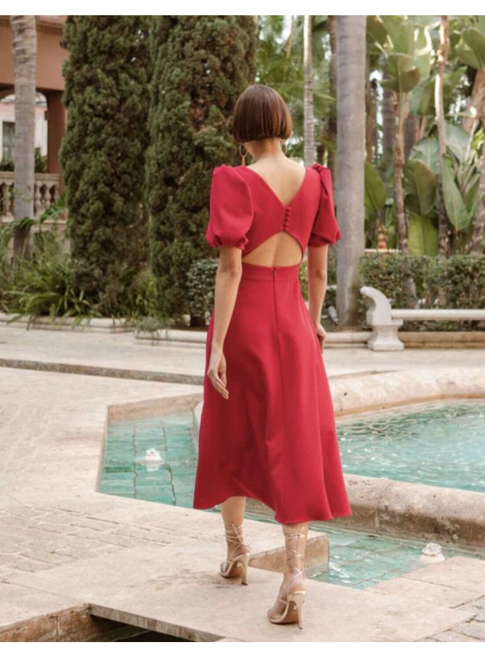 Vestido midi de fiesta con manga corta...