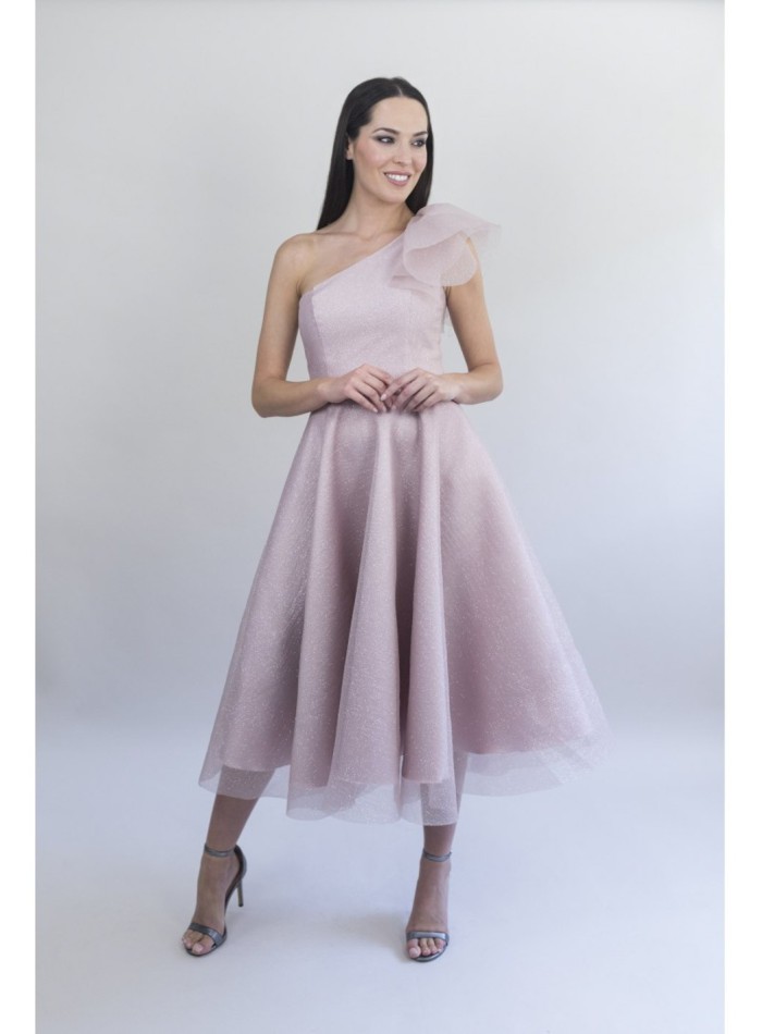 Vestido midi de fiesta de organza laminada en brillo