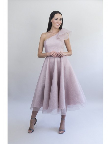 Vestido midi de fiesta de organza laminada en brillo