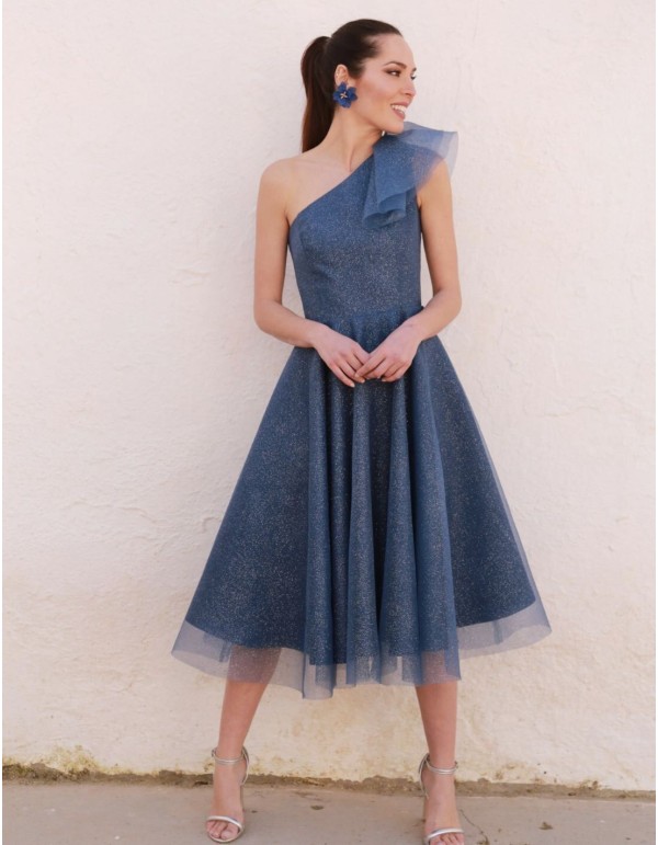 Robe de soirée midi en organza laminé pailleté 2