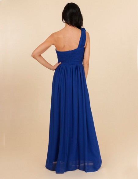 Evening dress with asymmetrical neckline