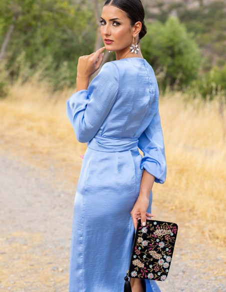 Midi party dress with shoulder strap and bow at the waist by Rosas Rosas