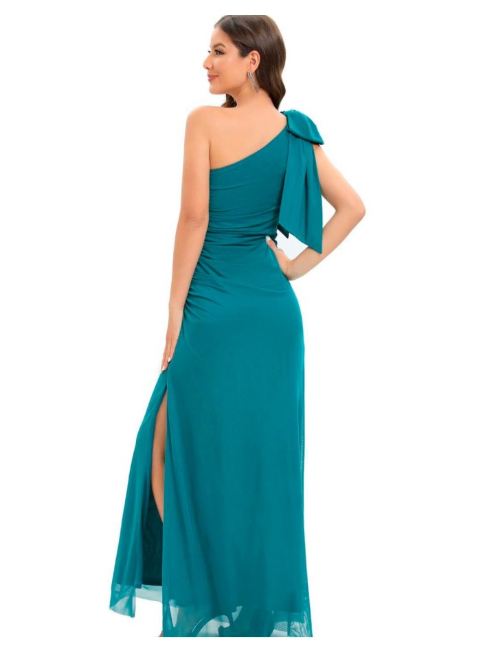 Evening dress with asymmetrical neckline and...