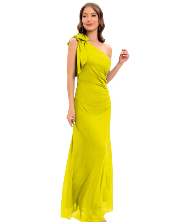 Vestido de fiesta largo con lazada en el hombro
