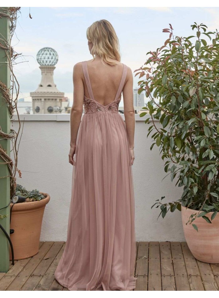 Robe longue de fête avec décolleté en V et jupe...