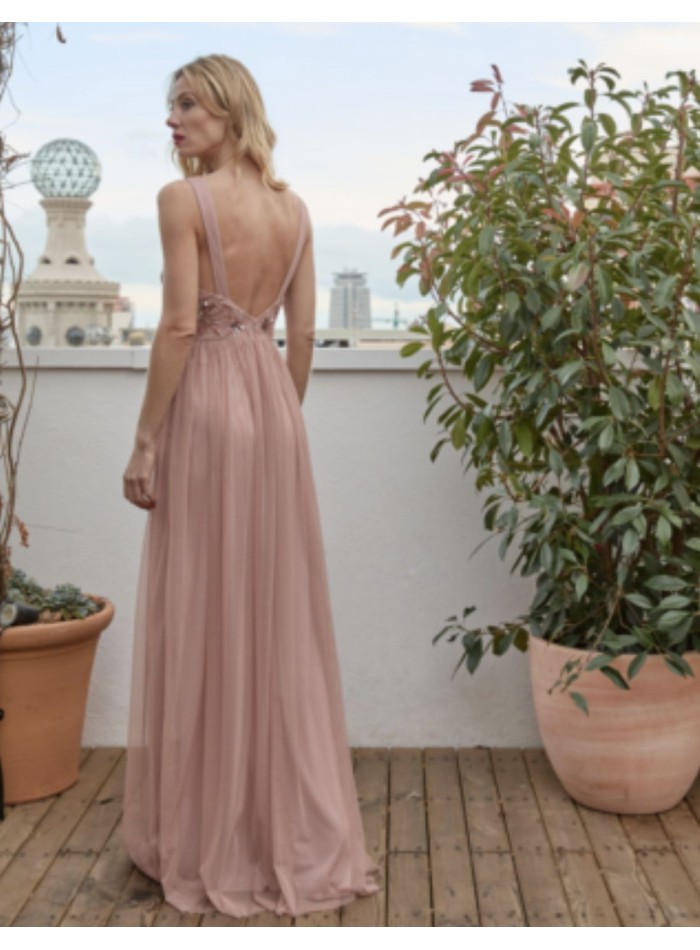 Robe longue de fête avec décolleté en V et jupe...