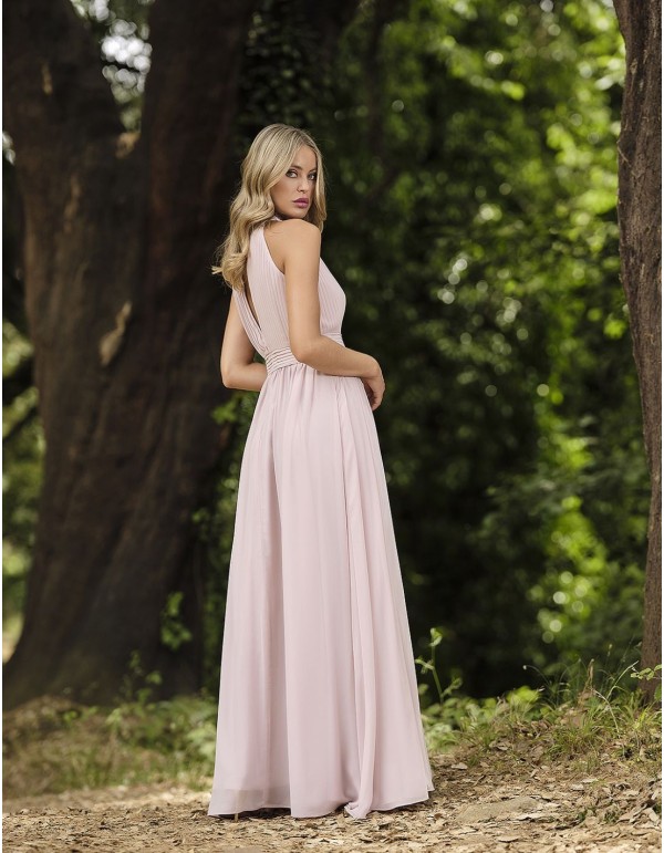 Long pleated party dress with ruffles and flounced skirt 2