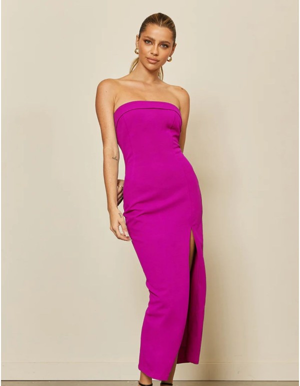 Bougainvillea strapless midi dress with side slit and...