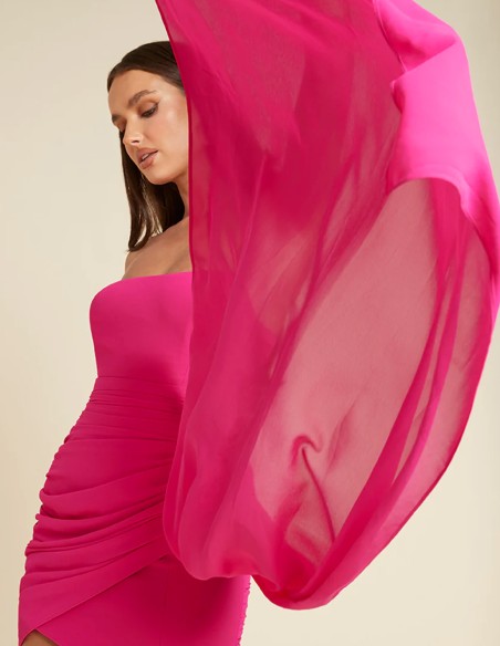 Short strapless party dress with ruching and draping