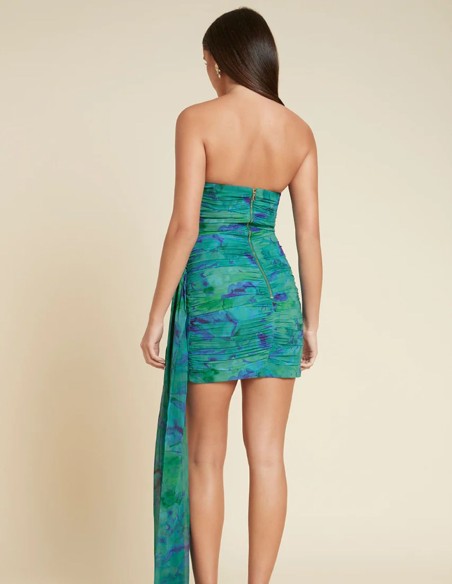 Vestido corto de fiesta estampado con cuerpo corpiño