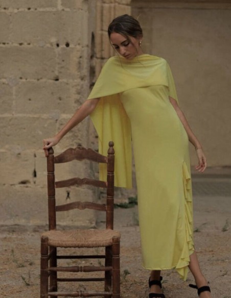 Robe de soirée midi avec dos ouvert et détails à volants