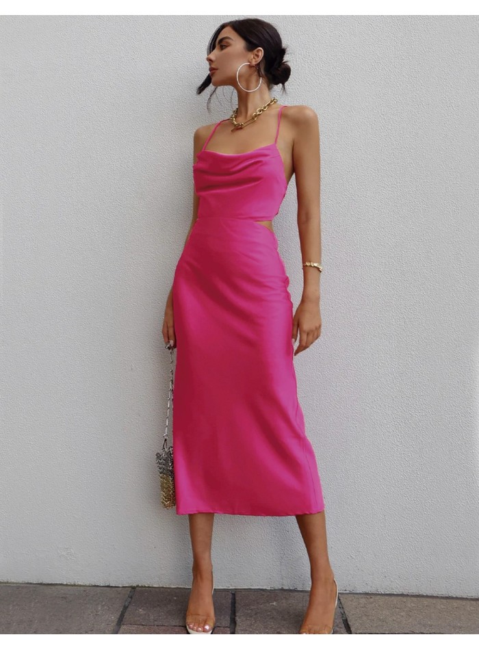 Vestido de fiesta midi de satén con espalda abierta