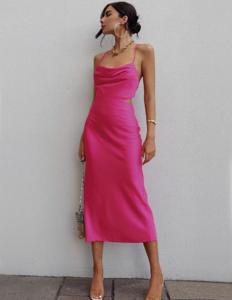 Robe de soirée midi en satin avec dos ouvert