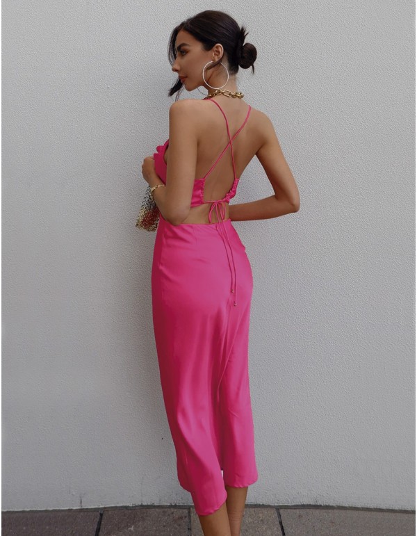 Robe de soirée midi en satin avec dos ouvert 2