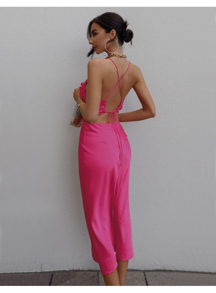 Robe de soirée midi en satin avec dos ouvert