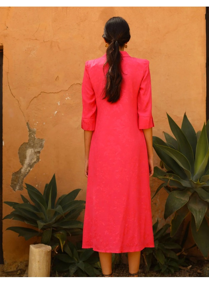 Midi party dress with tuxedo collar and buttons