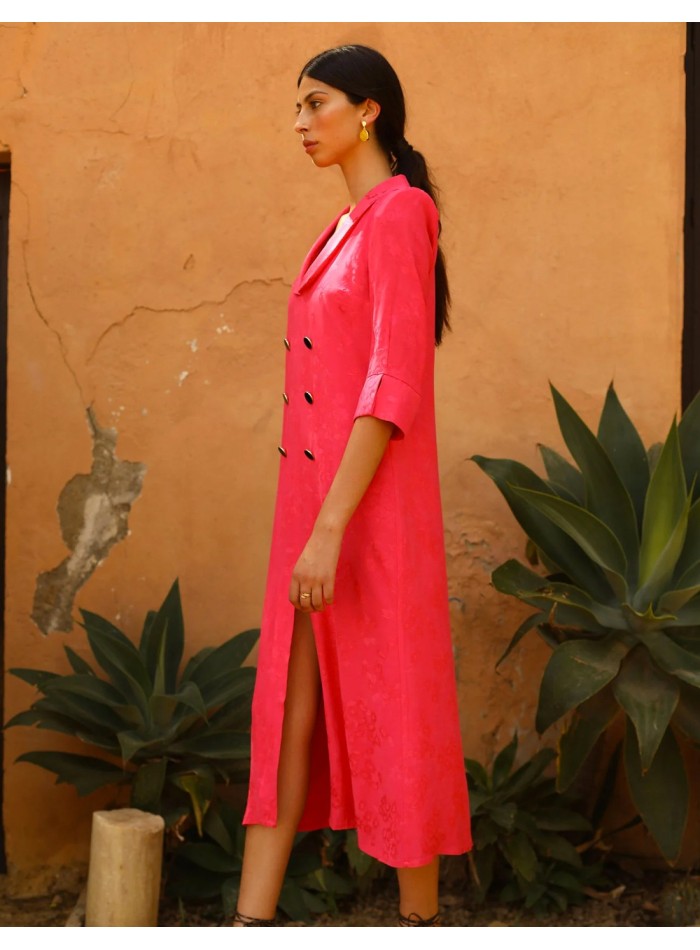 Vestido de fiesta midi con cuello smoking y...