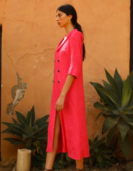 Midi party dress with tuxedo collar and buttons