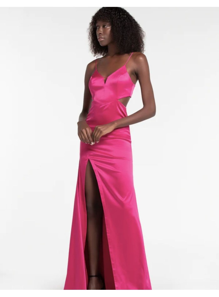 Vestido de fiesta largo satinado con tirantes y...