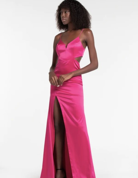 Robe longue de fête en satin avec bretelles et corsage découpé