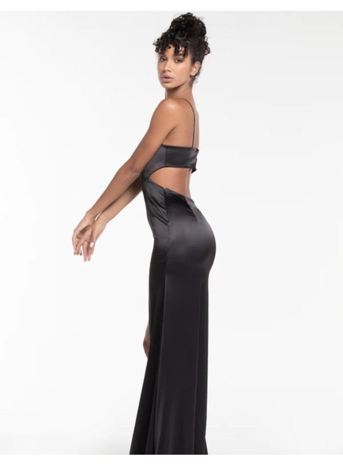 Vestido de fiesta largo satinado con tirantes y...