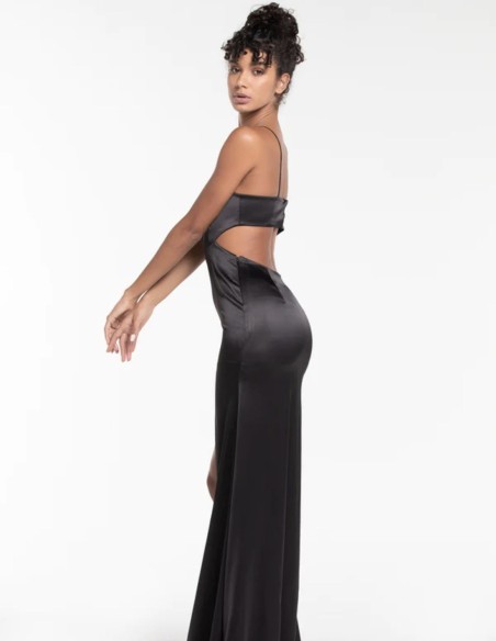 Robe longue de fête en satin avec bretelles et corsage découpé