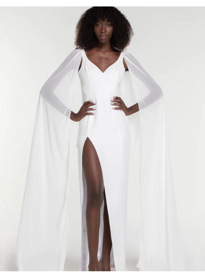 Chiffon wedding dress with straps and cape sleeves