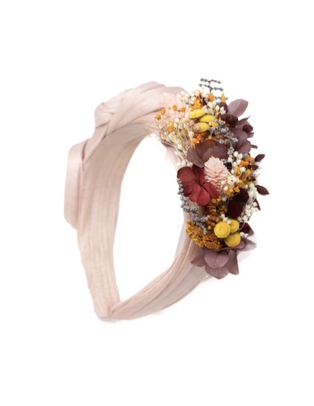 Diadema de fiesta arrugada con nudos y adorno lateral floral