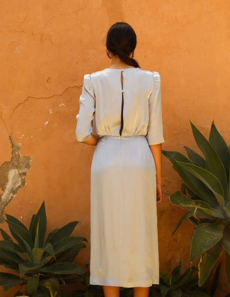 Vestido midi de fiesta satinado con escote cruzado para invitada