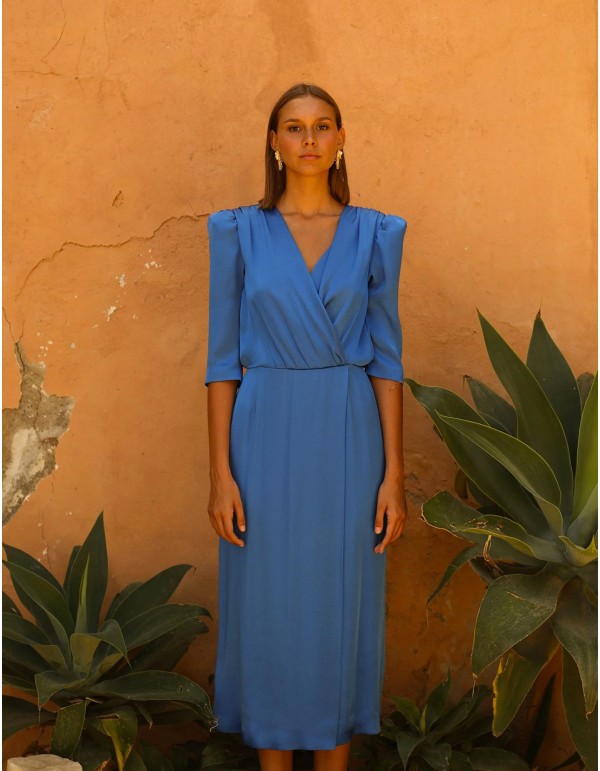 Vestido midi de fiesta con escote cruzado y media manga 2