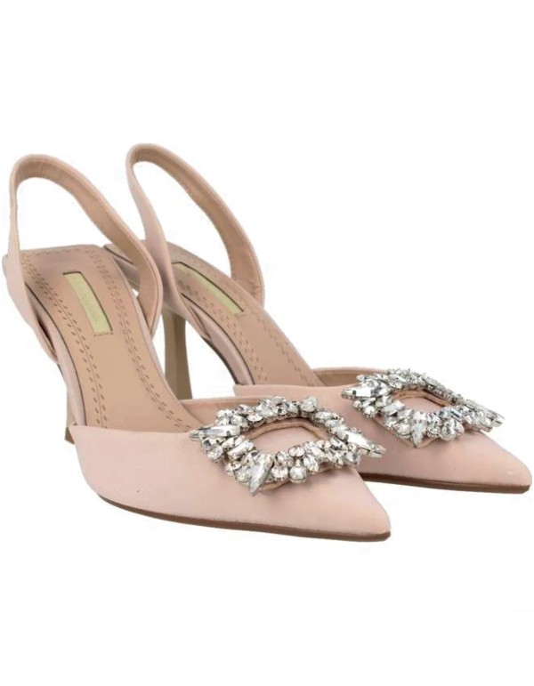Nude party shoes with heel and toe embellishment