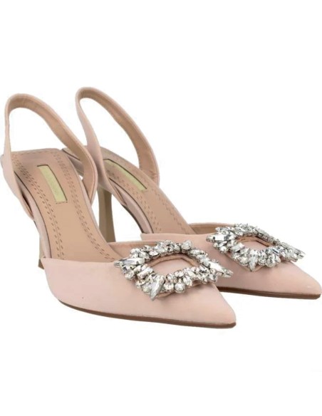 Zapatos de fiesta nude con tacon y adorno en la punta
