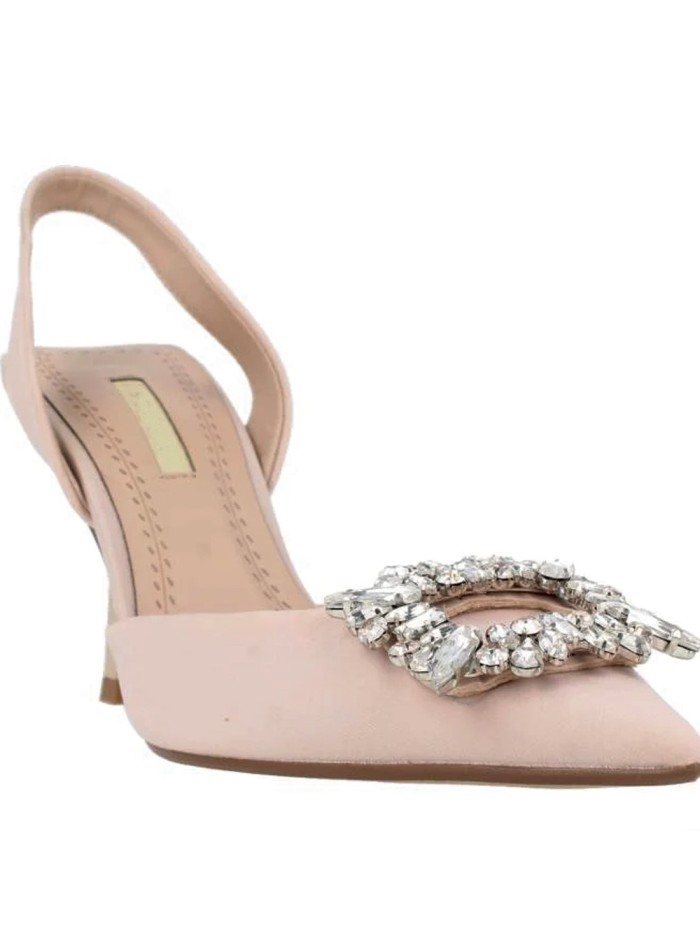 Nude party shoes with heel and toe embellishment