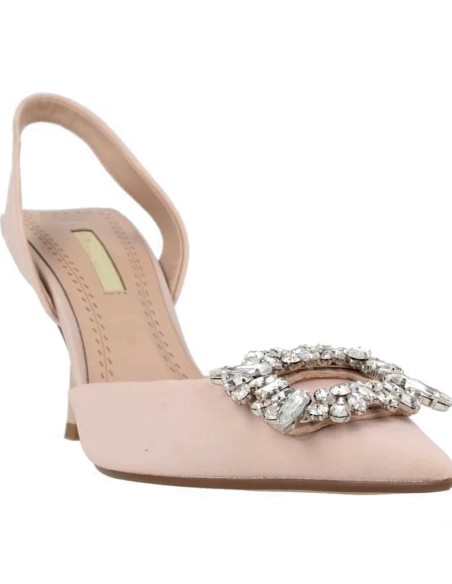 Nude party shoes with heel and toe embellishment