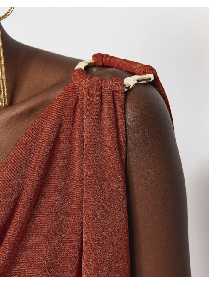 Vestido de fiesta griego con detalles dorados