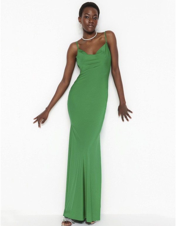 Satin evening dress with waterfall back orange 2