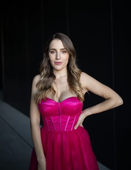 Tulle midi ball gown with volume in pink colour