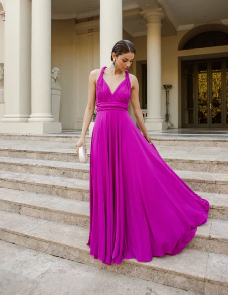 Long party dress with multiposition neckline