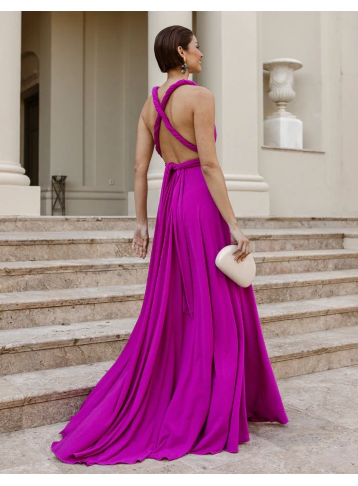 Long party dress with multiposition neckline