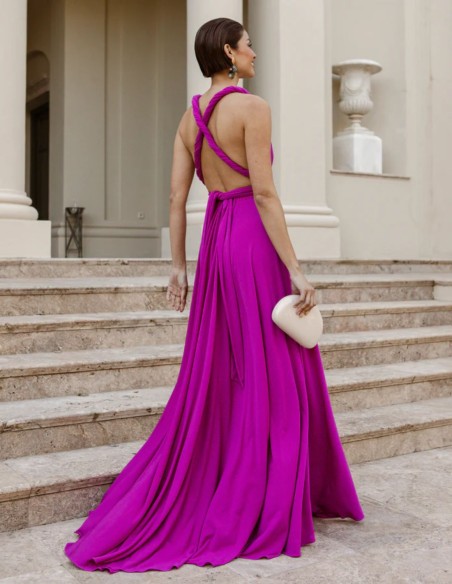 Long party dress with multiposition neckline